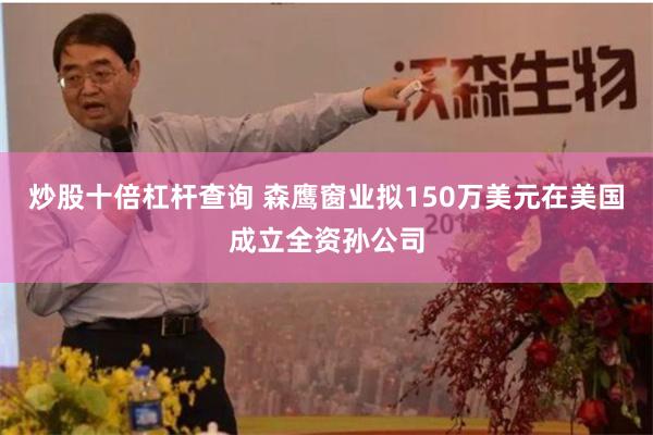 炒股十倍杠杆查询 森鹰窗业拟150万美元在美国成立全资孙公司